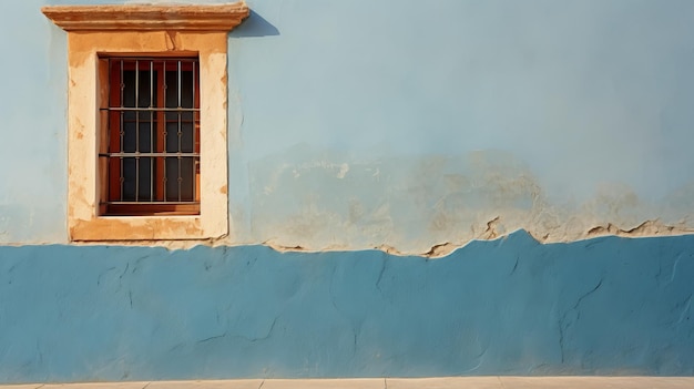 Colonial Architecture Window On A Blue Wall In San Salvador