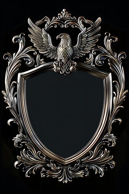 Photo colonial silver frame with eagle and shield design enhanced metallic metal luxury expensive border