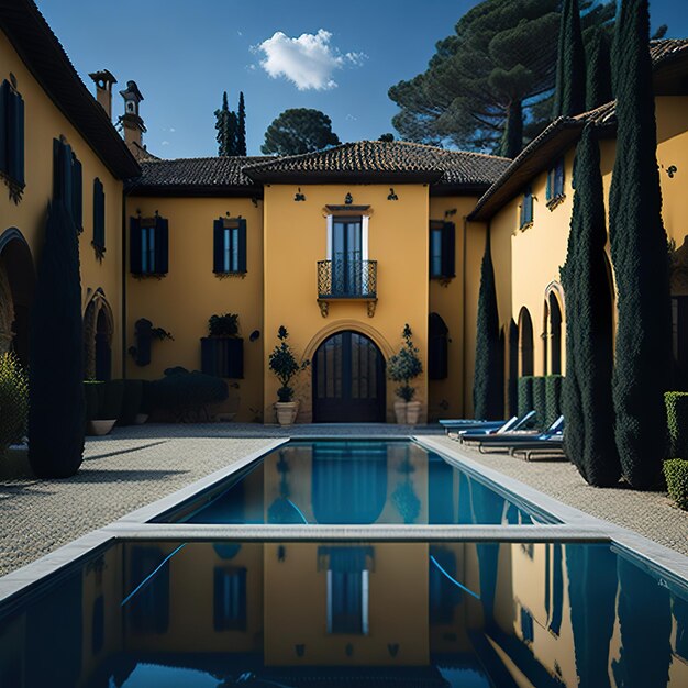 Photo colonial style mansion in daylight scene