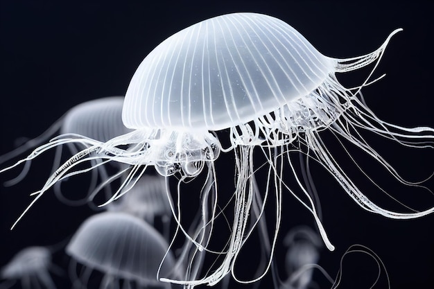 Colony of glowing marine jellyfish aquatic wildlife