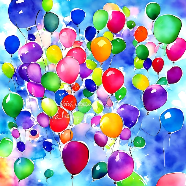 Color balloons watercolor illustration isolated on transparent Ai Ganarated