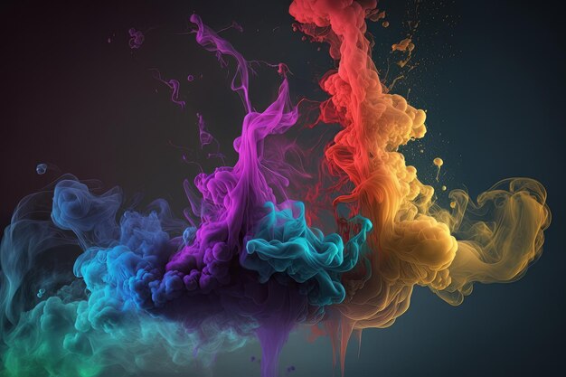 カラフルな粒子の背景を持つ色爆弾の光沢のあるキラキラ雲