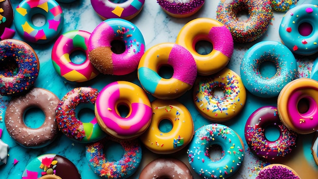 Photo color burst mouthwatering donuts in every shade of the rainbow