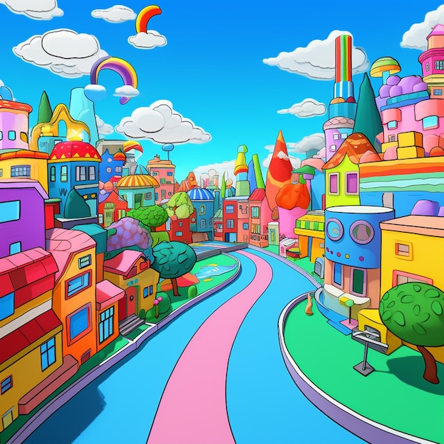 Foto una città piena di cartoni animati a colori