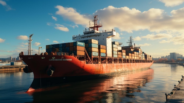 color container is loading on cargo ship