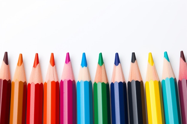 Color crayon pencil vibrant on white background copy space art education