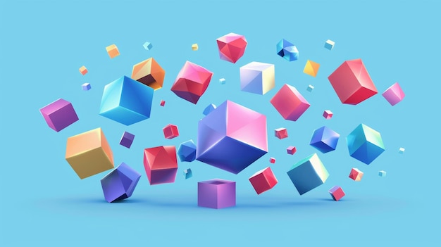 Color cubes on a modern 3d illustration with perspective effects