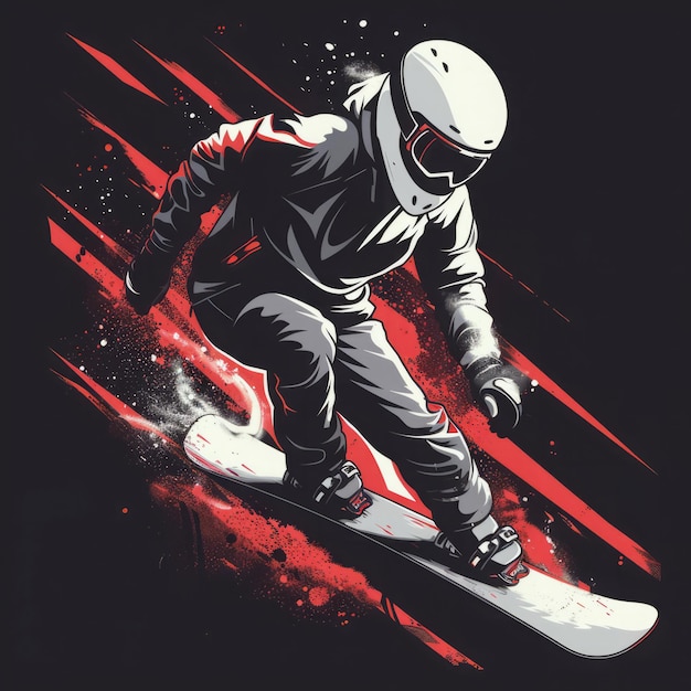 Color drawing of snowboarder silhouette on dark background