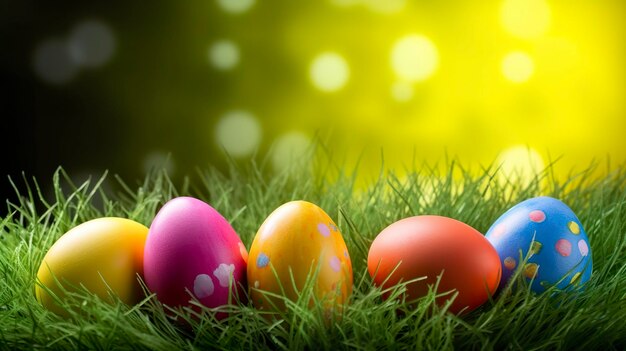 Color easter eggs on grass generat ai