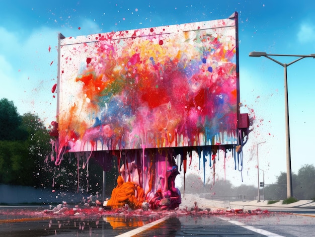 Photo color explosion on a billboard generative ai