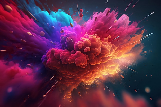 A color explosion of powder Abstract closeup of dust on the background Colorful explosion Holi Paint