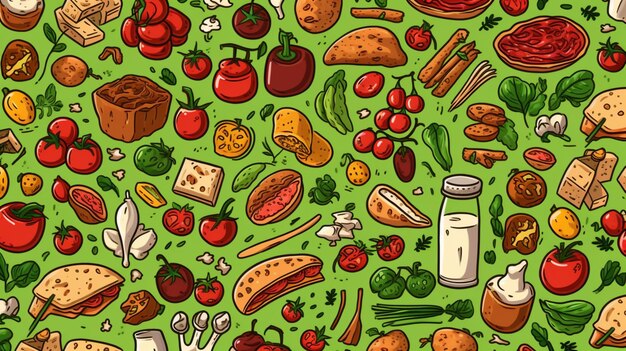 Color fast food recipe doodle pattern image Ai generated art