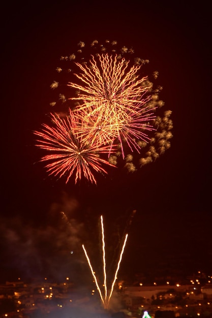 Photo color fireworks burst in the night sky.