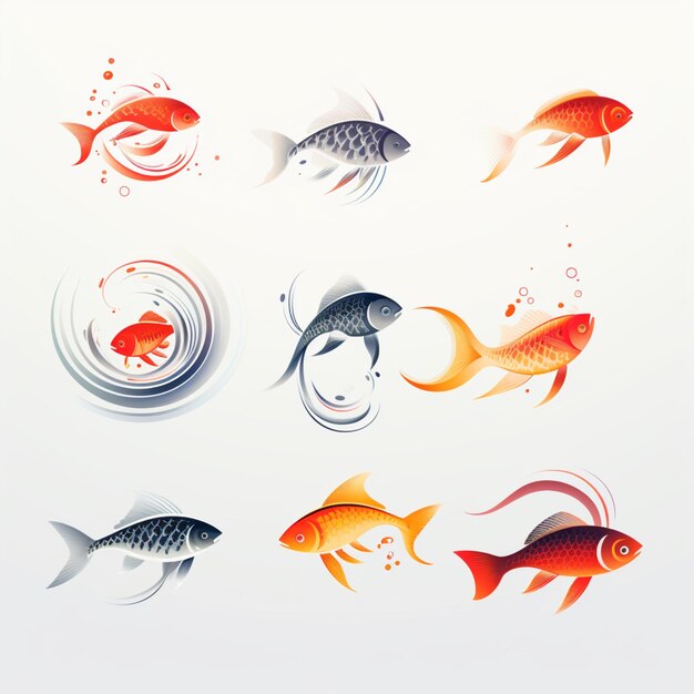 Фото Цвет рыбы дизайн логотипа набор шаблонов иллюстрация изображение ai сгенерированное искусство
