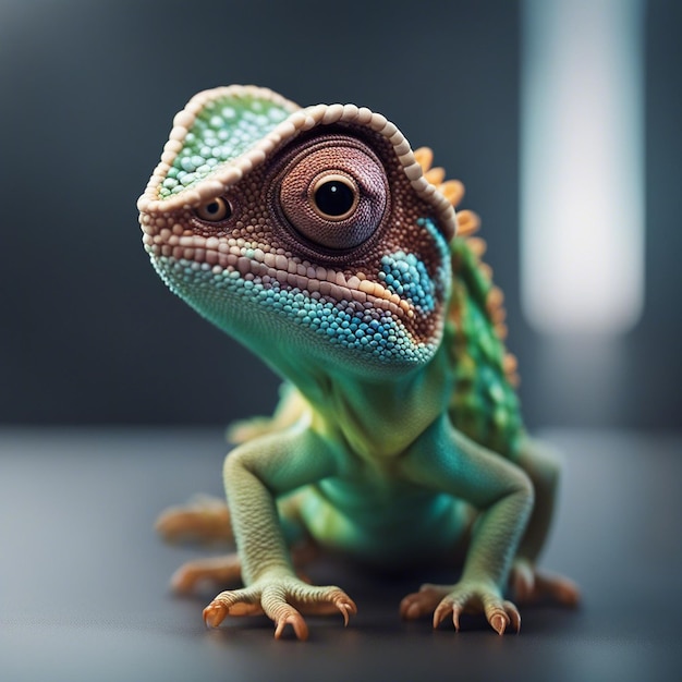 A color full chameleon closeup image