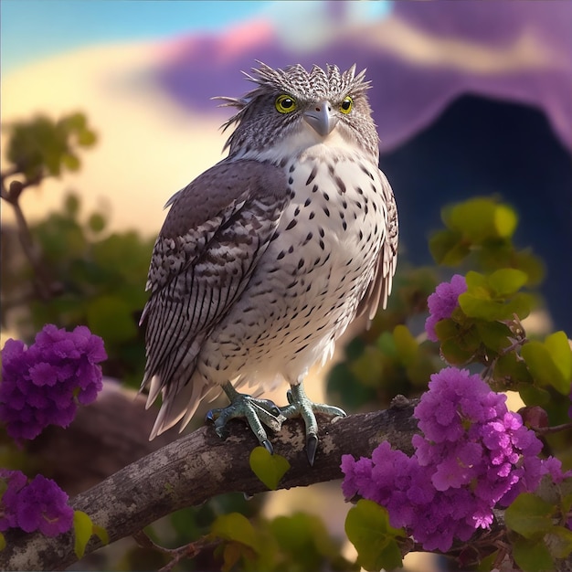 a color full frogmouth bird stands in the color full background Ai Generated photo