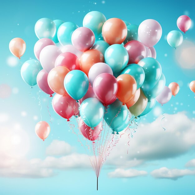 Color glossy balloons helium flying background image Ai generated art