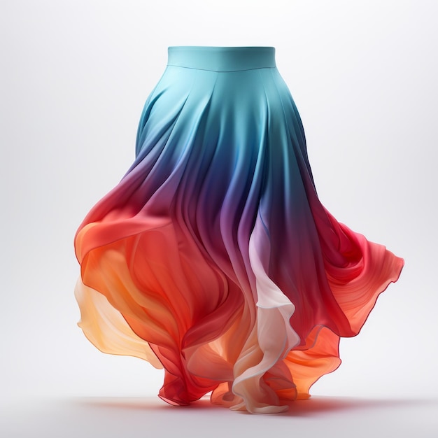 Photo color gradient effect skirt fashion flowing forms in crimson and blue