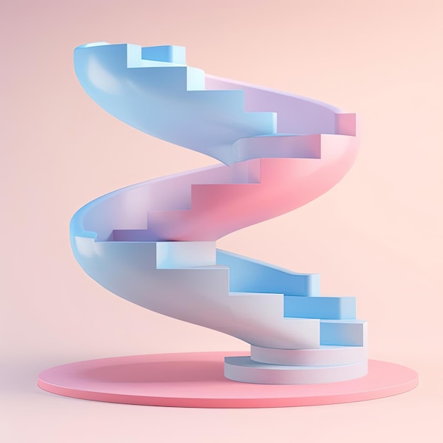 color gradient with blue stairs on a pink background in the style of biomorphic sculpture