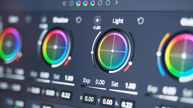 Color grading monitor RGB colour correction indicator graph on screen