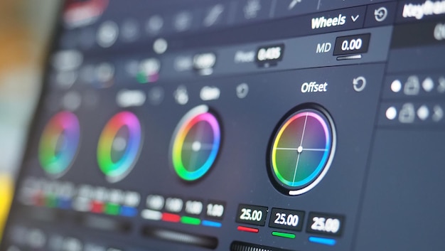 Color grading monitor RGB colour correction indicator graph on screen