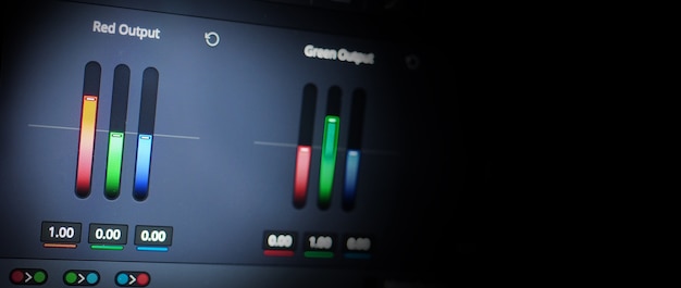 Color grading tools or rgb colour correction indicator on monitor in post production process teleci