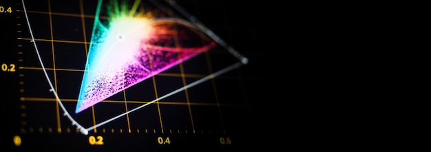 Foto strumenti di gradazione del colore o indicatore di correzione del colore rgb sul monitor nel processo di post produzione teleci