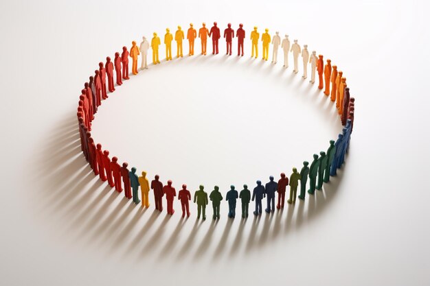 a color group of people standing in a line in front of a white background in the style of circular abstraction isolated figures Generative AI