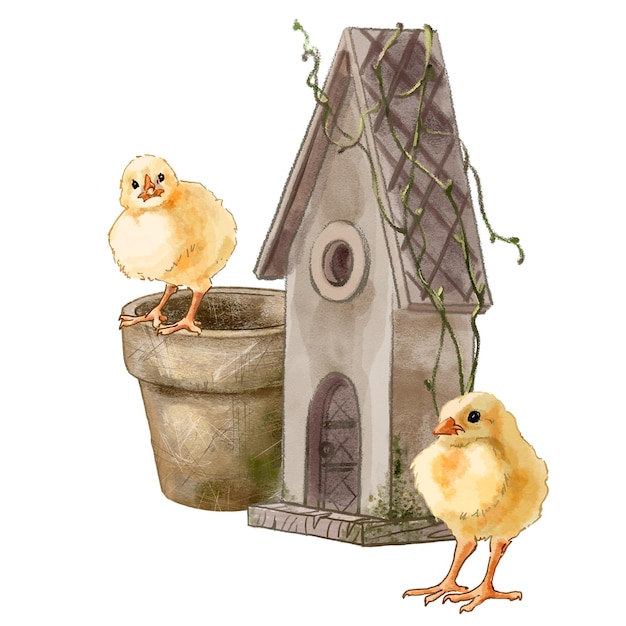 Color illustration Farm with chickens