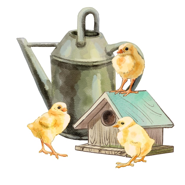 Color illustration Farm with chickens