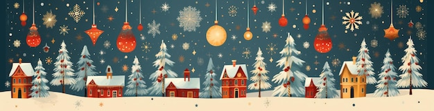 Color illustration of a village at Christmas Xmas seamless backdrop Generative AI