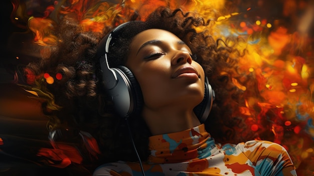 Color image of a girl in headphones generated by AI