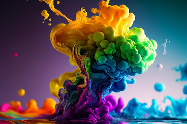 Color Ink in Water Paint Splash Rainbow Macro Texture Background Generative Ai Illustration