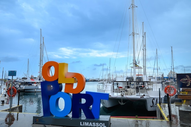 color inscription Old Port in Limassol Cyprus