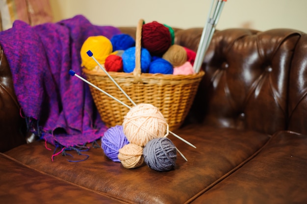 Color knitting and balls in the basket