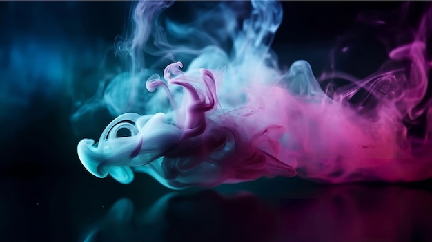 Color mist blue and pink liquid paint smoke effect and texture in a black abstract art background