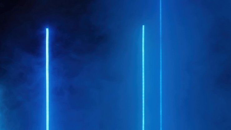 Photo color mist blur neon light blue glowing lines dark