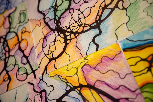 Photo color neurographic drawing art therapy using drawing selective focus