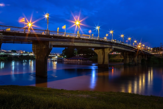 The color of Night traffic light on the road on the bridge in Phitsanulok, Thailand.