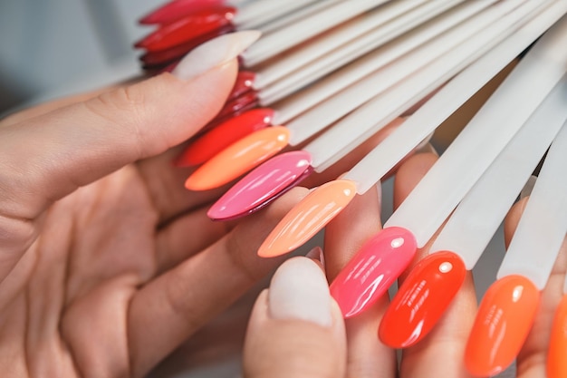 Unghie artificiali della tavolozza dei colori per il primo piano della manicure