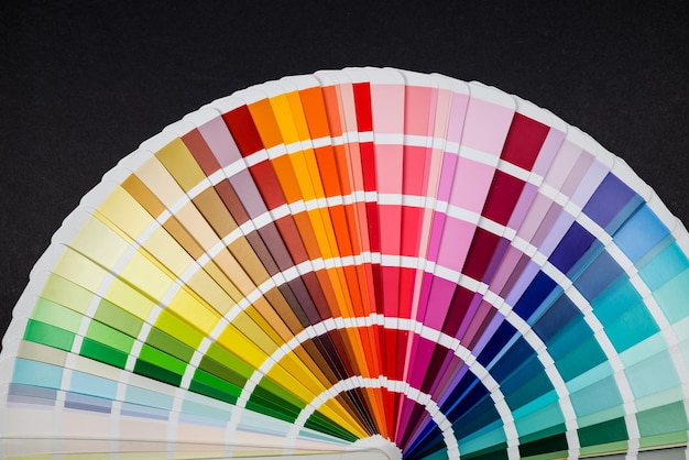 Color palette paint swatch guide color catalog on black\
background