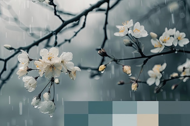 A color palette reminiscent of a rainy day filled with greys and blues