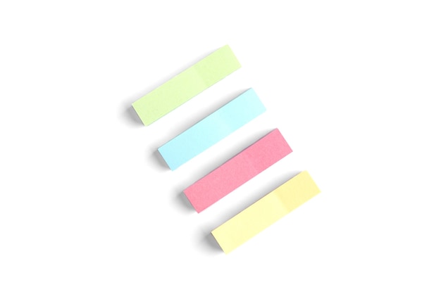 Color paper bookmarks isolated on white.