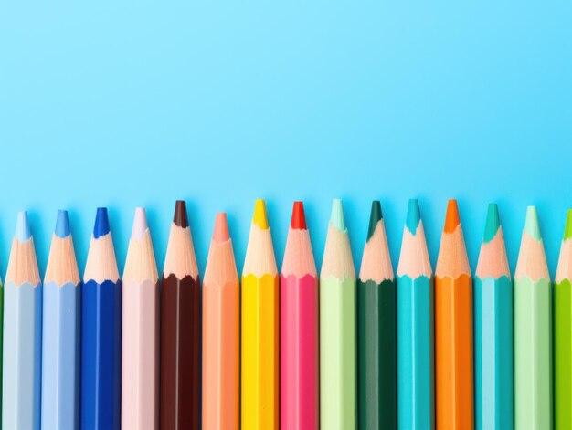 Photo color pencil lines isolated on blue background