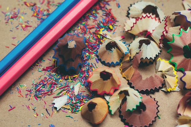 color pencils and shavings