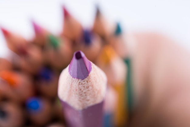 color pencils of various colors on a white background