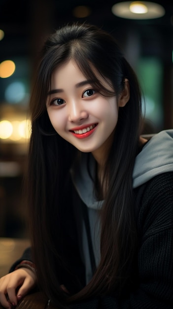 color photo of a young Chinese girl around 20 years old with a lovely sweet smile