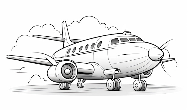 Color the playful cartoon plane using line art designe