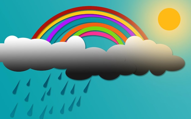 Color rainbow on a blue cloudy sky