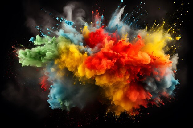 Color smoke flow and paint powder explosion isolated on white